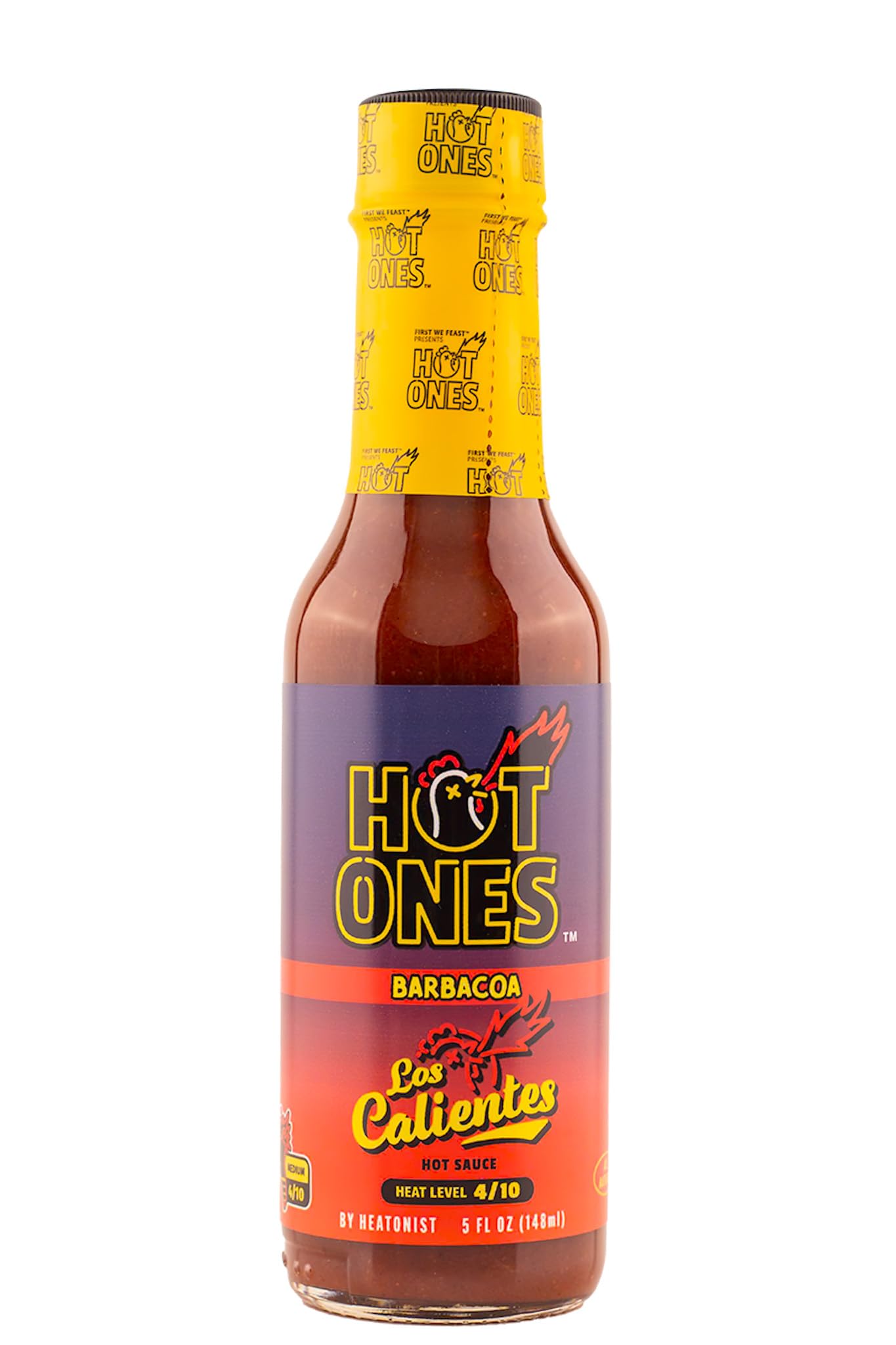 HOT ONES Los Calientes Barbacoa Hot Sauce, Smoked Red Jalapeno & Chipotle, 5 fl oz Bottle, Natural Ingredients, 1-Pack