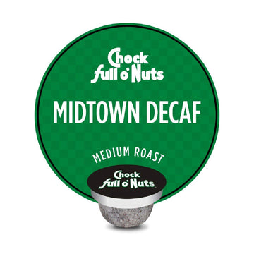 Chock Full Onuts Midtown Decaf Medium Roast, K-Cup Compatible Pods (12 Count) - Arabica Coffee In Eco-Friendly Keurig-Compatible