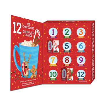 Gourmet du Village Advent Calendar Gift Box, 12 Christmas Season Single-Serve Hot Chocolate Mixes in Assorted Flavors