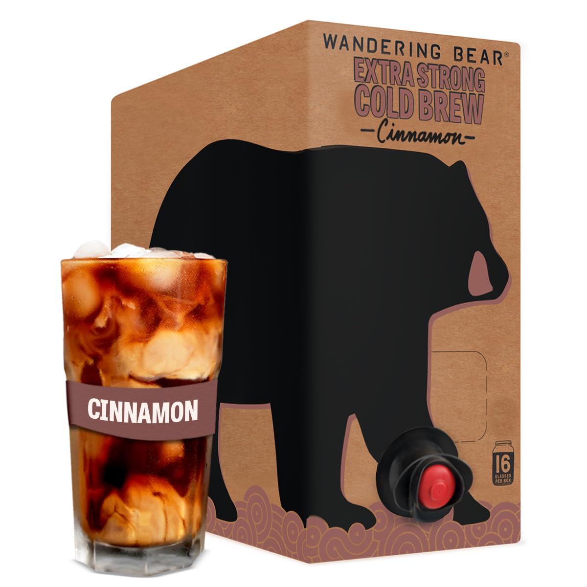 Wandering Bear Cinnamon Cold Brew Coffee On Tap, Iced Coffee, 96 fl oz - Extra Strong, Smooth, Unsweetened, Shelf-Stable, Ready 