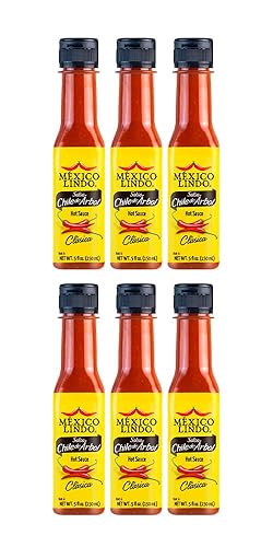 Mexico Lindo Chile De Arbol Hot Sauce Ingredients | 12,190 Scoville Level | Classic Flavor | 5 Fl Oz Bottles (Pack Of 6)