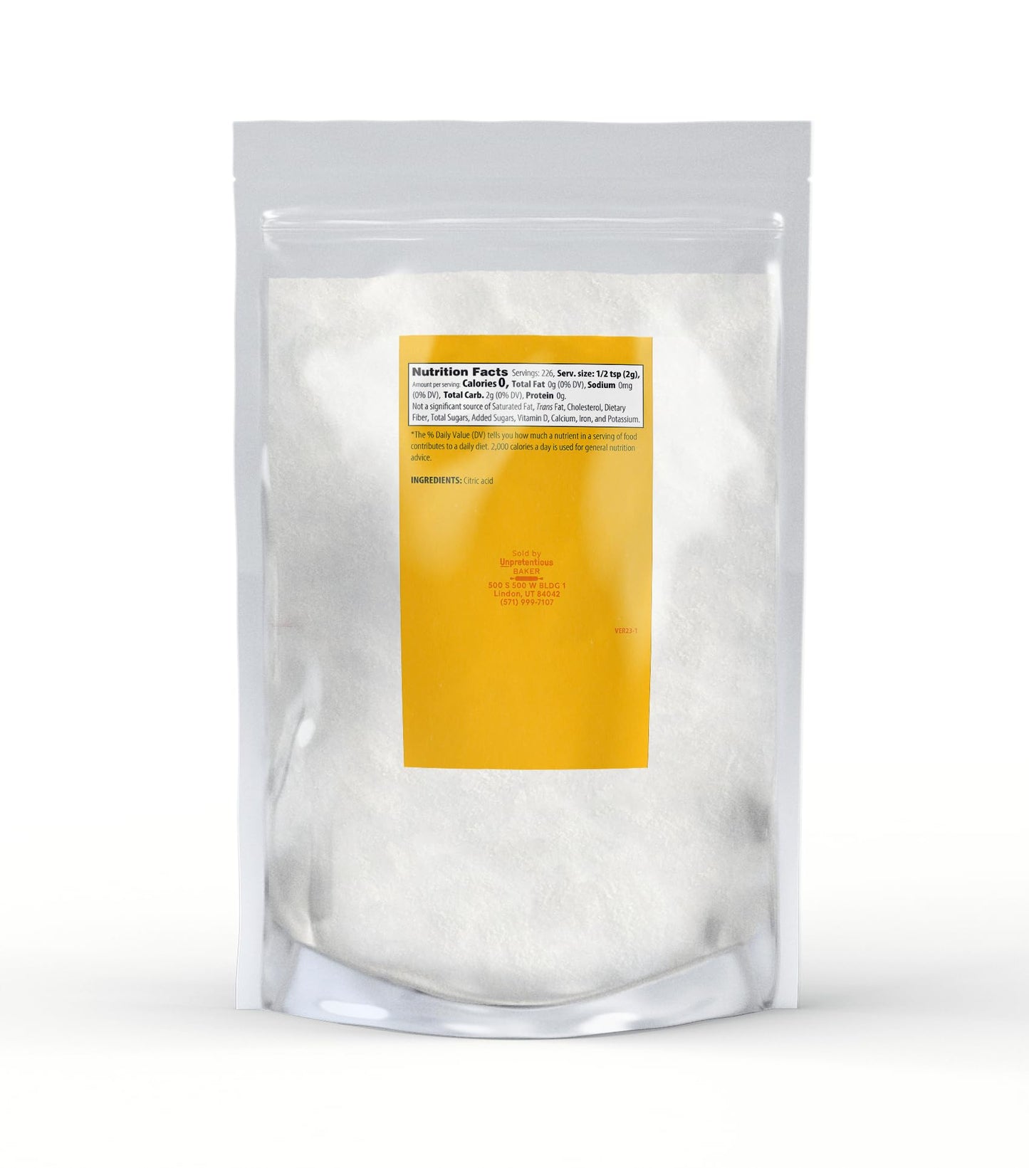 Citric Acid By Unpretentious Baker, 1Lb, Non-Gmo, No Additives, Clear Resealable Bag