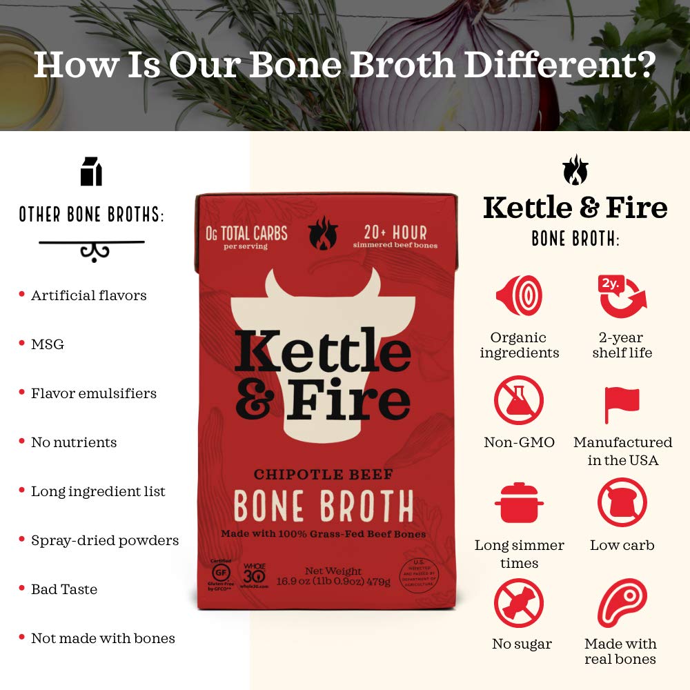 Kettle & Fire Chipotle Beef Bone Broth, Keto & Paleo, Gluten Free, 16.9 oz (Pack of 3)