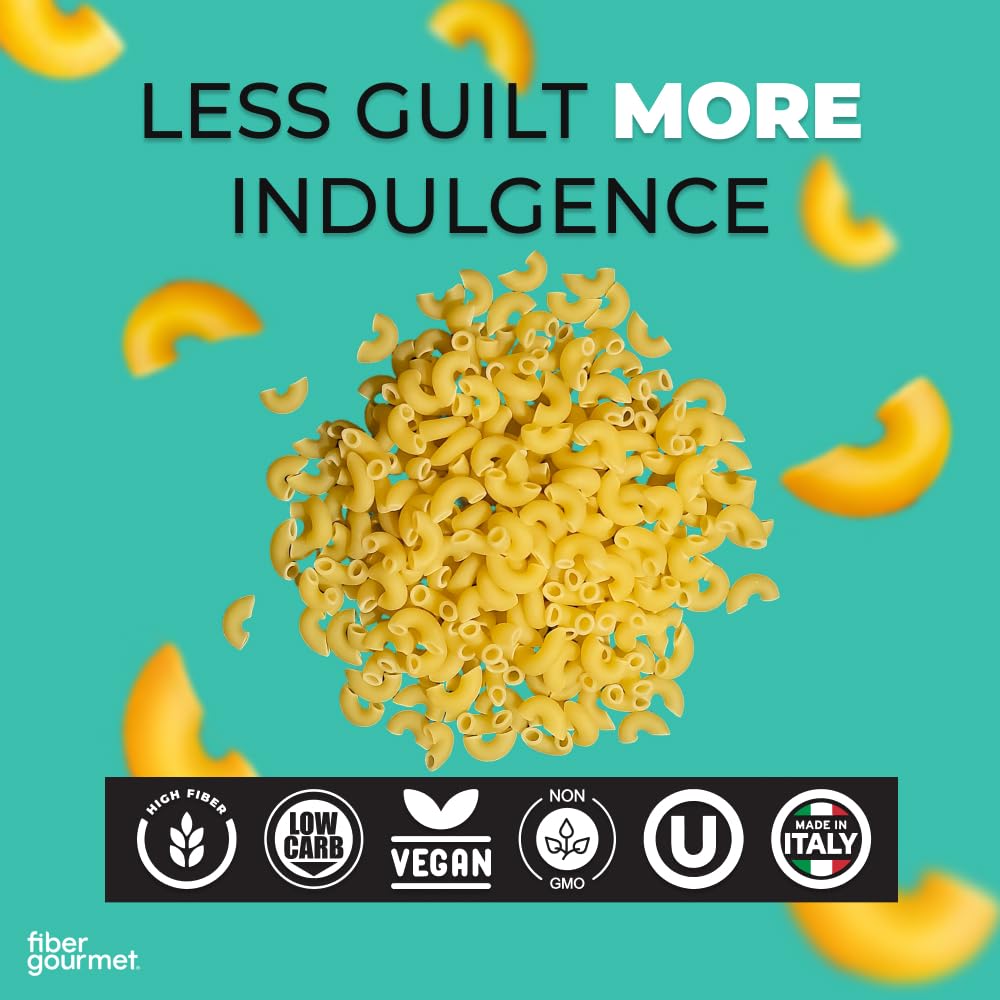 Fiber Gourmet Pasta - Light Elbow Pasta - Low Net Carb  Fiber-Rich  Low Calorie  Healthy Pasta - Made in Italy  Kosher  Vegan  Non-GMO - 8 Oz  Pack of 6