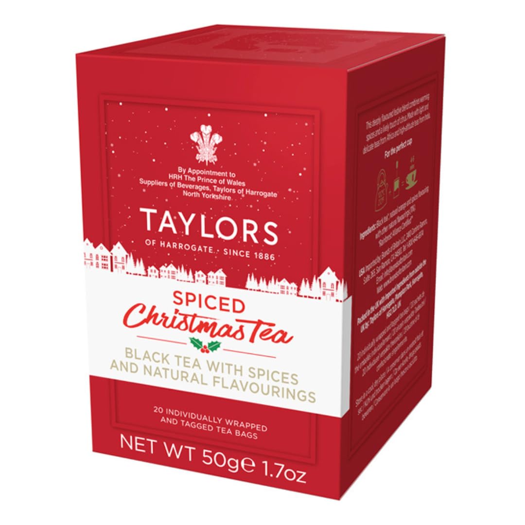Taylors of Harrogate Spiced Christmas, Holiday Black Tea, Individually Wrapped Bags, 20 Count (Pack of 6), Deep, Festive and Spi