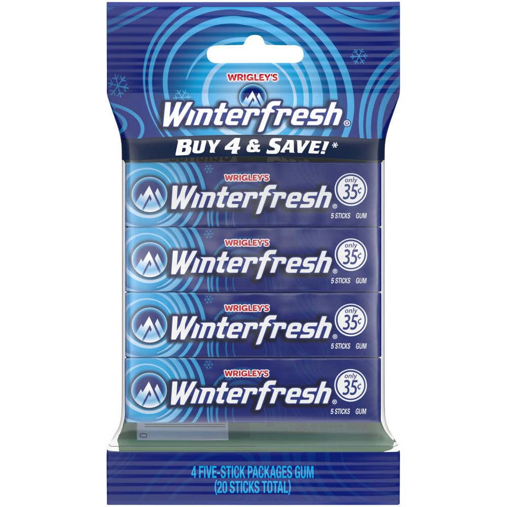 WRIGLEYS Winterfresh Chewing Gum Bulk Pack, 20 Count, Assorted, 5 Stick Pack (Pack of 4)