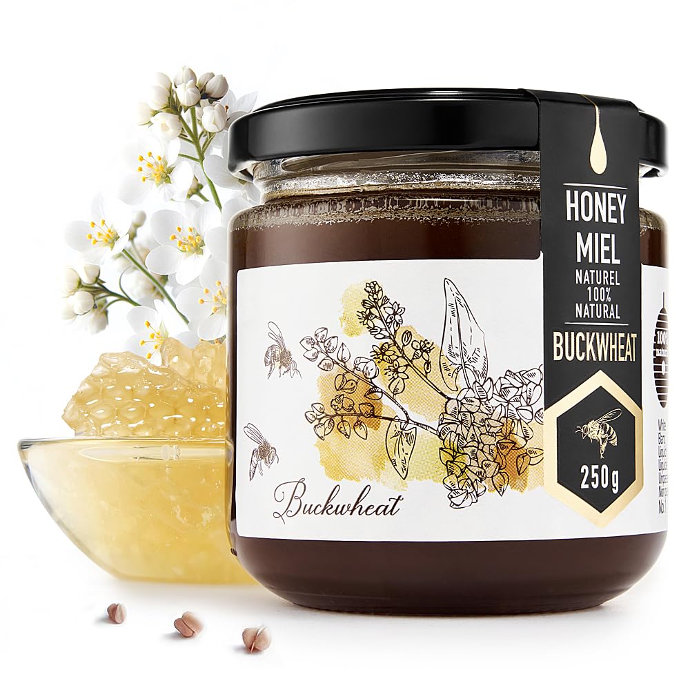 HONIGMA Raw Buckwheat Honey - 100% Pure, Unfiltered, Unpasteurized, 250g/8.8oz