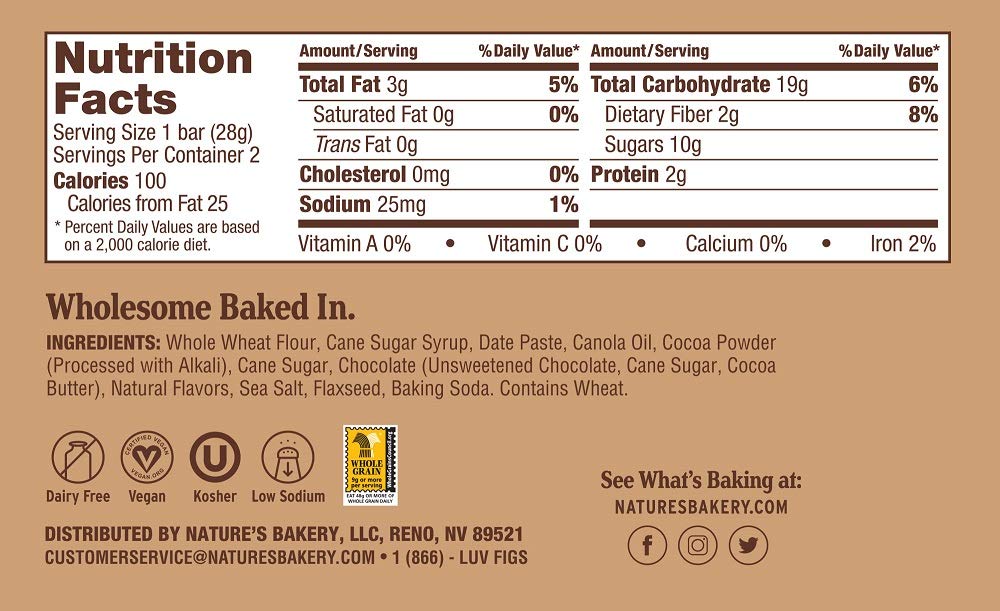 Natures Bakery Whole Wheat Fig Bars, Double Chocolate Brownie, Vegan, Non-GMO, 12 Twin Packs