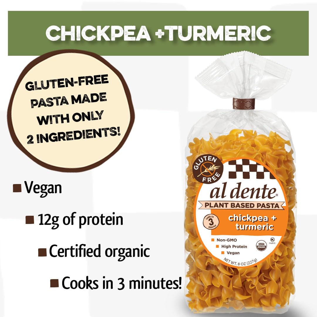Al Dente Plant Based Pasta Chickpea + Turmeric, 8 Ounce (Pack Of 6)