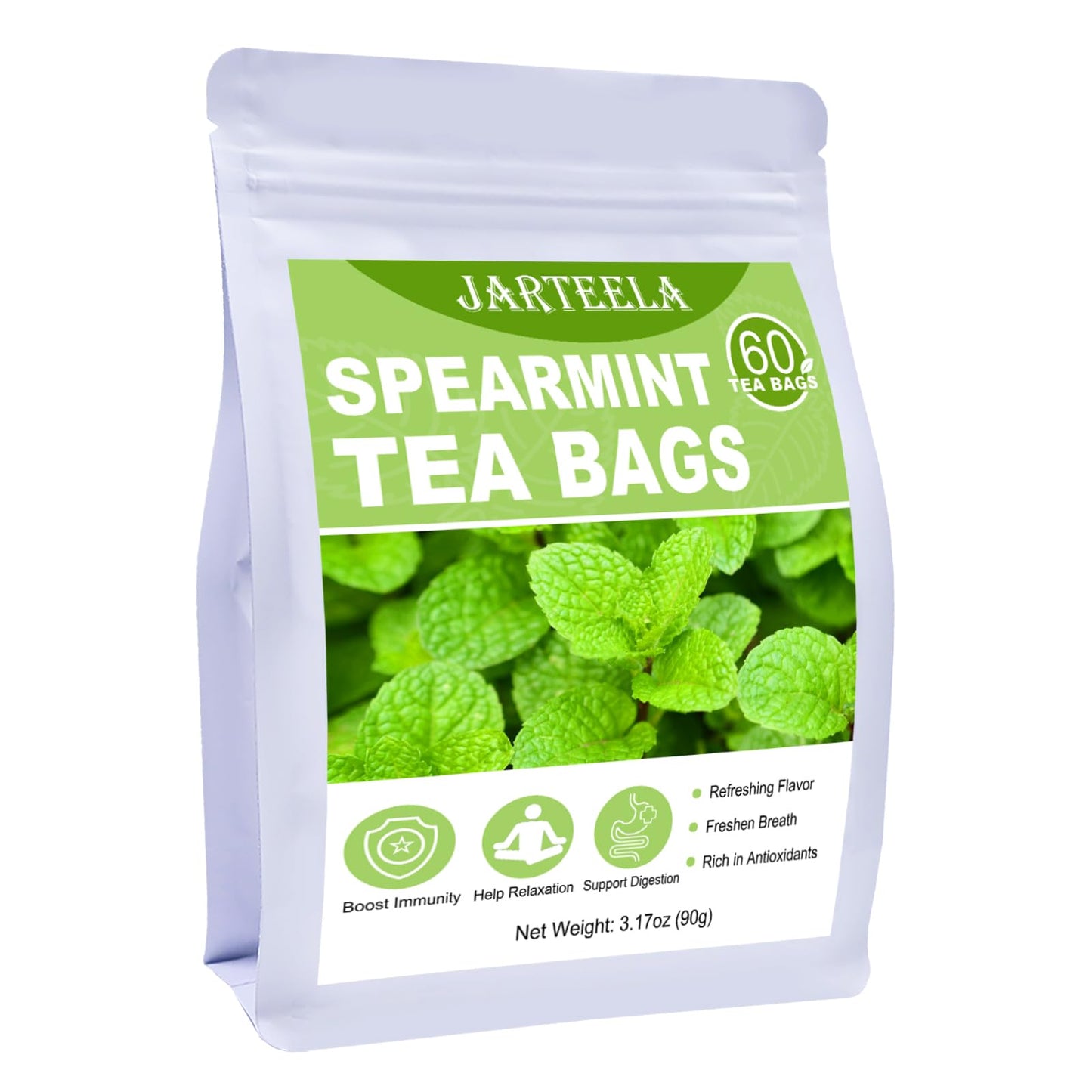 Jarteela Spearmint Tea Bags - 1.5g x 60 Count - Pure Herbal, Non-GMO, Caffeine-Free
