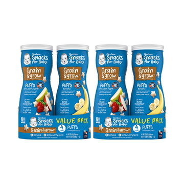 Gerber Baby Snacks Puffs Variety Pack, Banana & Strawberry Apple, 1.48 Ounce - 2 Count Of Four Packs, Package May Vary, 1.48 Oun