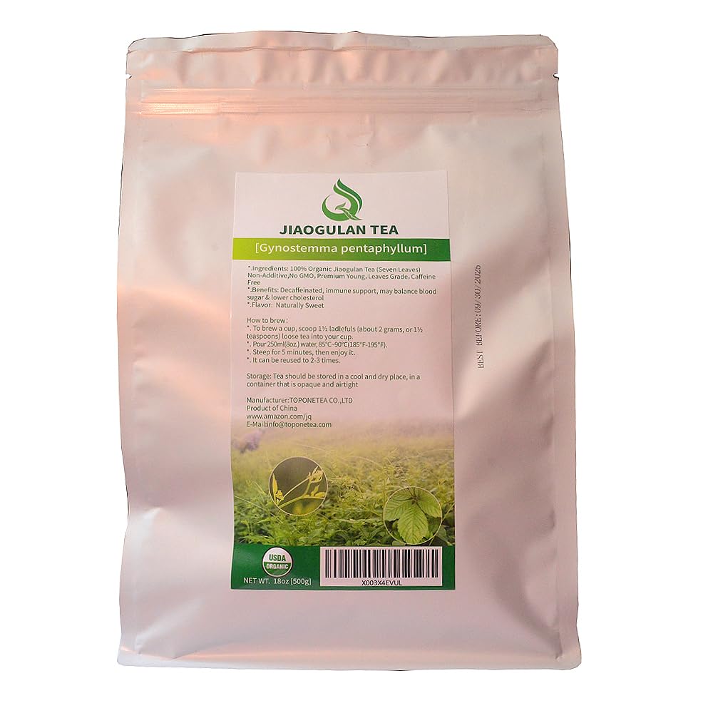 JQ Organic Loose Leaf Jiaogulan Tea 17.6 oz (500g) - Natural Sweet Gynostemma Pentaphyllum Herb