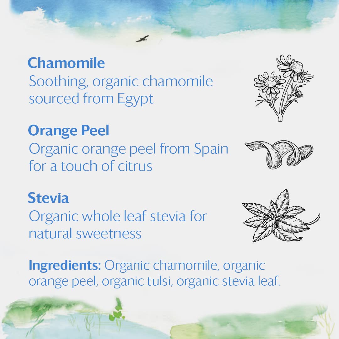 Grace Farms Chamomile Citrus Herbal Tea - 16 Pyramid Sachets, Naturally Sweet, Caffeine Free, Organic, Fair Trade, Kosher Certified