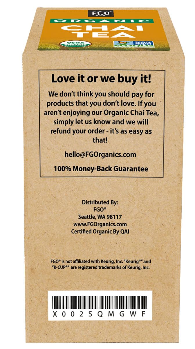 FGO Organic Chai Black Tea K-Cup Pods, 24 Count, USDA Organic, Non-GMO, Premium Black Tea with Chai Spice