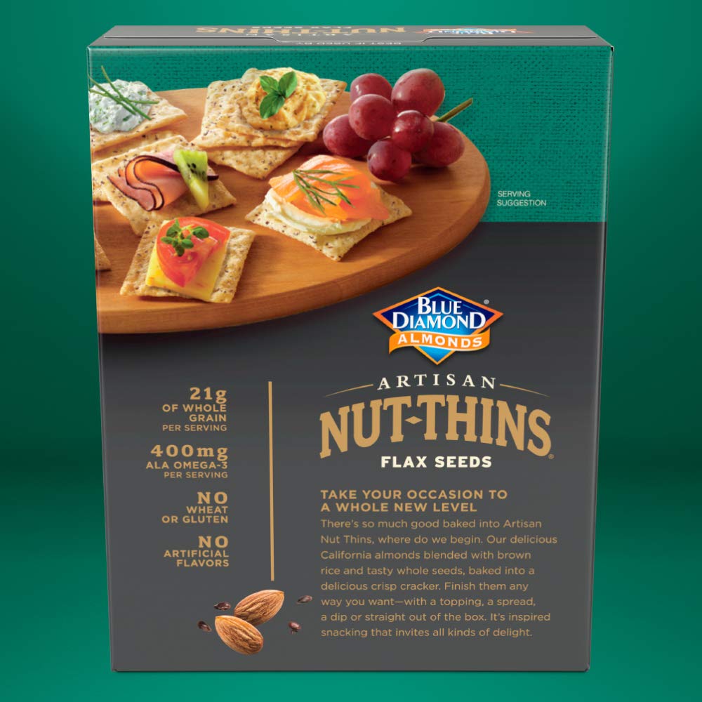 Blue Diamond Almonds Artisan Nut Thins Cracker Crisps, Flax Seeds, 4.25 Ounce (Pack Of 12)