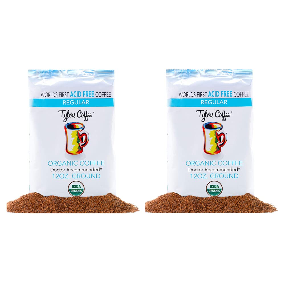 TYLERS COFFEE Organic Ground Coffee - 100% Arabica - Whole Bean - 12 oz (Pack of 2) - Acid Free, No Bitter Aftertaste