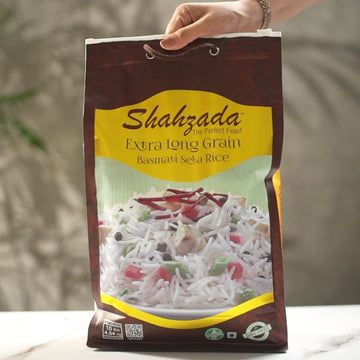 Shahzada Basmati Sela Rice, Extra Long Grain, 10 Lbs, Non-Sticky, Non-GMO, Vegan, Gluten Free, Zip-Lock Bag, White