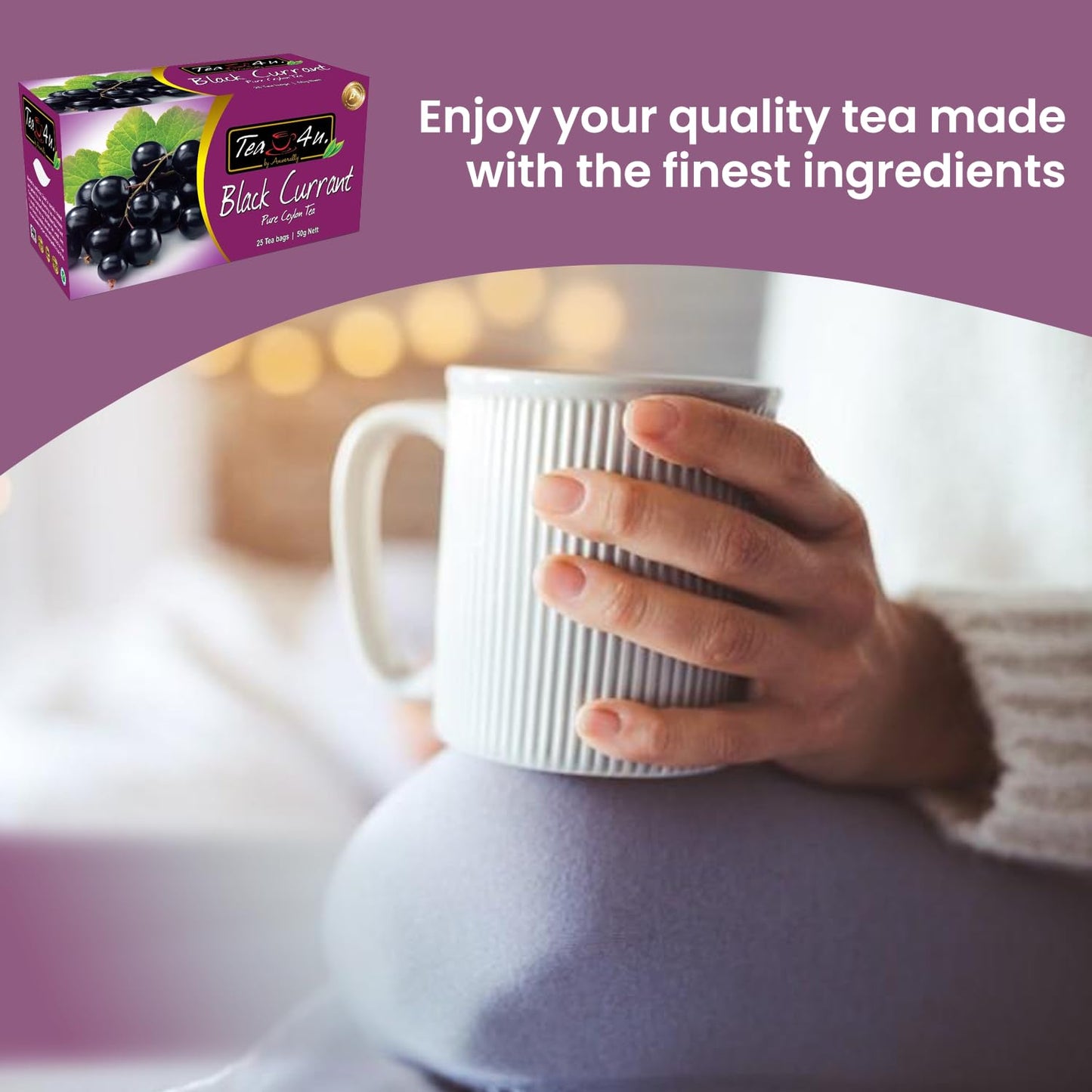 Tea4U Flavored Black Ceylon Teabags - Black Currant | Ideal Quality From Sri Lanka'S Finest Leaves And Expertly Blended - 25 Cou
