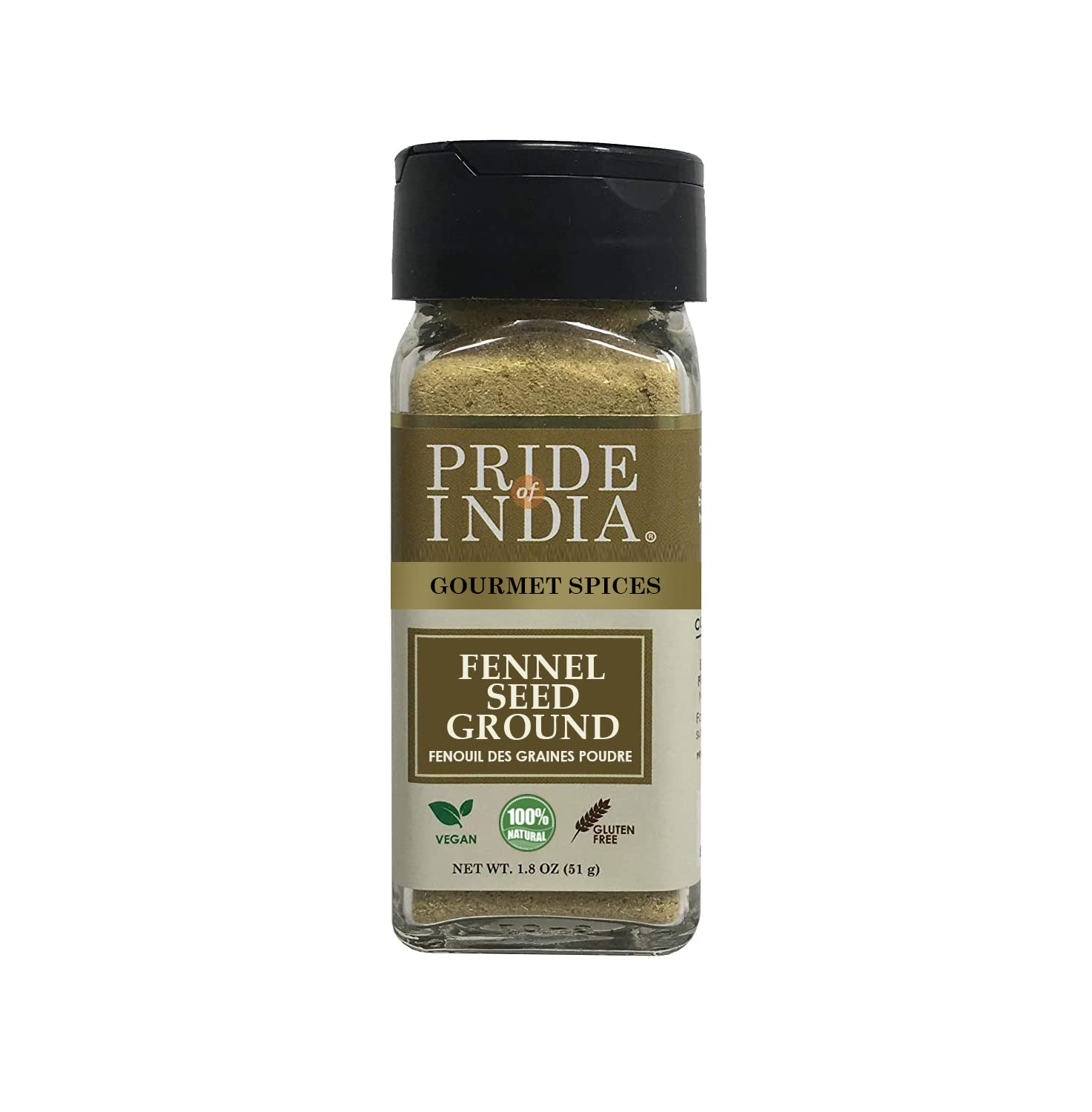 Pride Of India Fennel Seed Ground Spice - Natural & Gourmet - 1.8 oz Small Dual Sifter Jar