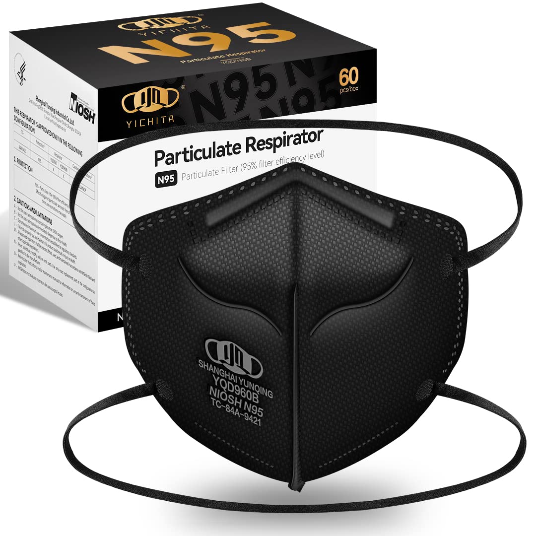 N95 Mask Niosh Approved 60-Pack, Particulate Respirator N95 Face Masks Universal Fit - Individually Wrapped, Black