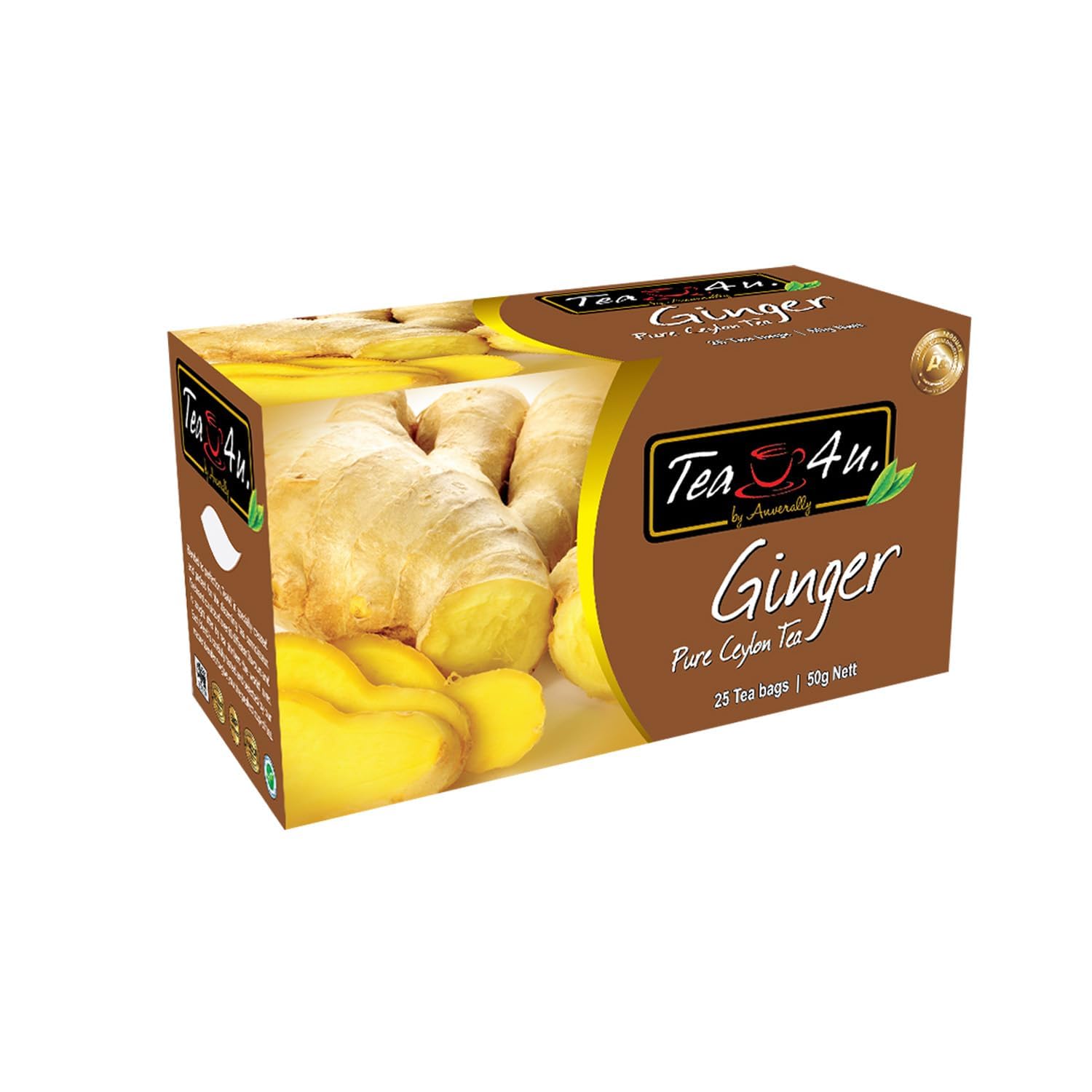 Tea4U Flavored Black Ceylon TeaBags (Ginger) - Ideal Quality from Sri Lankas Finest Leaves and Expertly Blended - 25 Count