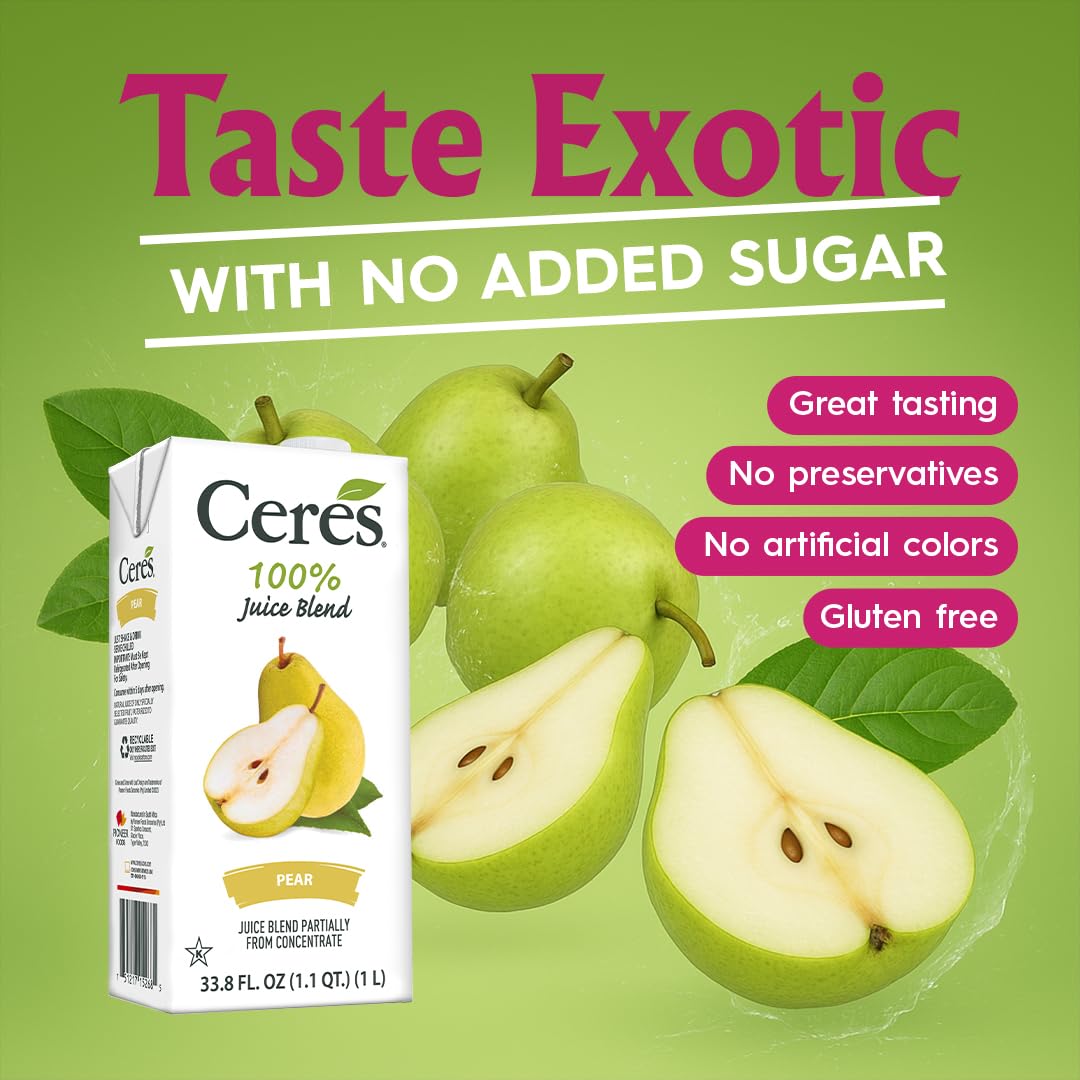 Ceres Pear Juice Blend  3-Pack - - 100% Natural  Rich in Vitamin C  No Added Sugar  Artificial Colors  or Flavors  Kosher Certified  33.8 Oz Ea (1 Liter)