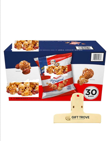 Crackar Jack Caramel Popcorn and Peanuts, 1.25 oz, 30 Count, with Bag Clip