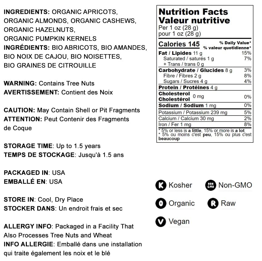 Food to Live Organic Active Life Trail Mix, 4 Pounds - Raw and Non-GMO Snack Mix Contains Cashews, Pumpkin Seeds, Apricots, Haze