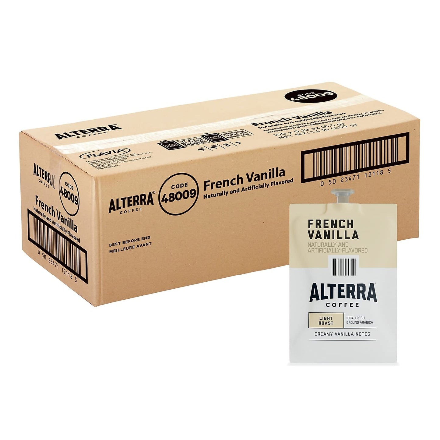 Alterra French Vanilla Flavored Coffee, 100 Count, Model A183, Coffee Color