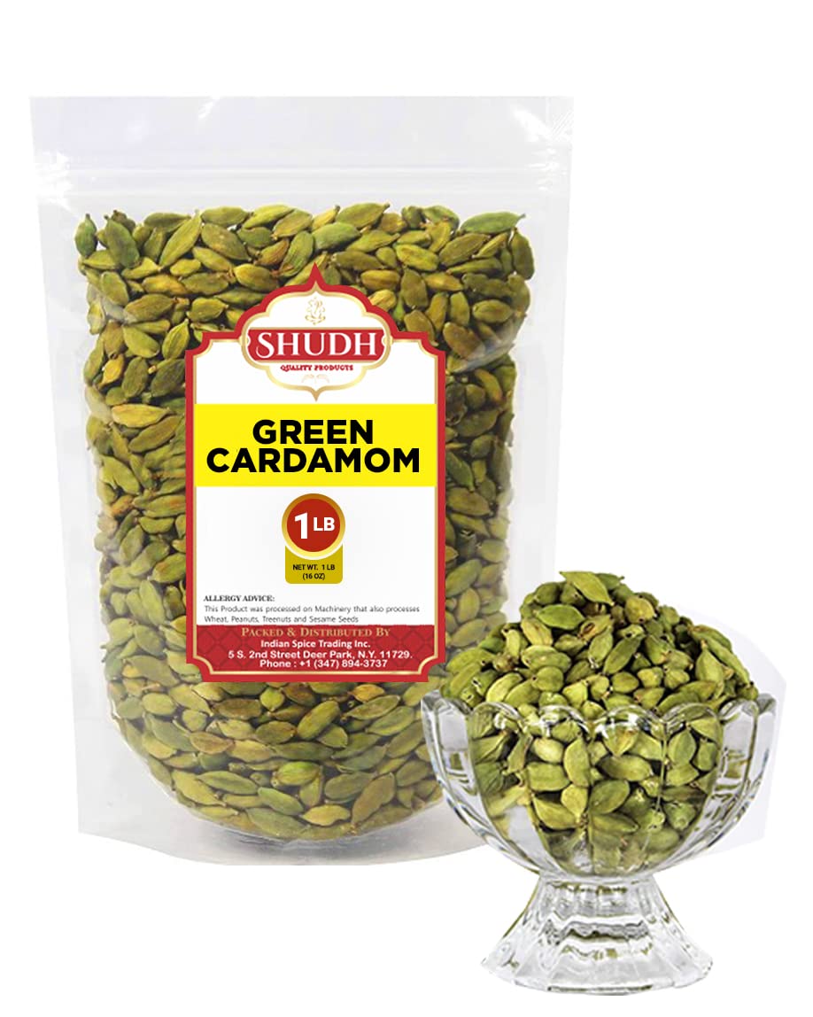 SHUDH GREEN CARDAMOM 1 LB | 16 oz Green Cardamom Pods Spice (Hari Elachi) ~ All Natural | Vegan | Gluten Friendly | NON-GMO | Pr