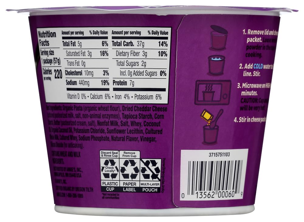 Annie's Homegrown White Cheddar Microwavable Mac and Cheese Cup - 2.01 oz