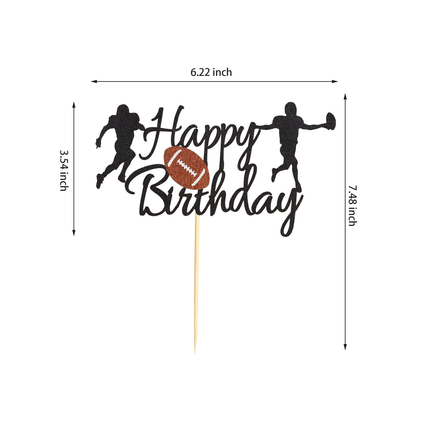Arthsdite Football Cake Topper - Rugby Ball Happy Birthday Cake Topper For Football / Sport Theme For Man Kids Boy Birthday Party Decoration - Black Glitter