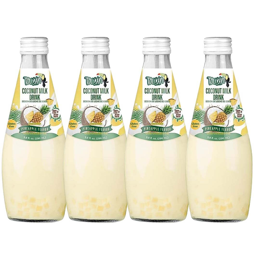 Pocas Coconut Milk Drink with Nata De Coco, Pineapple Flavor, 9.8 Fl Oz (Pack of 4)