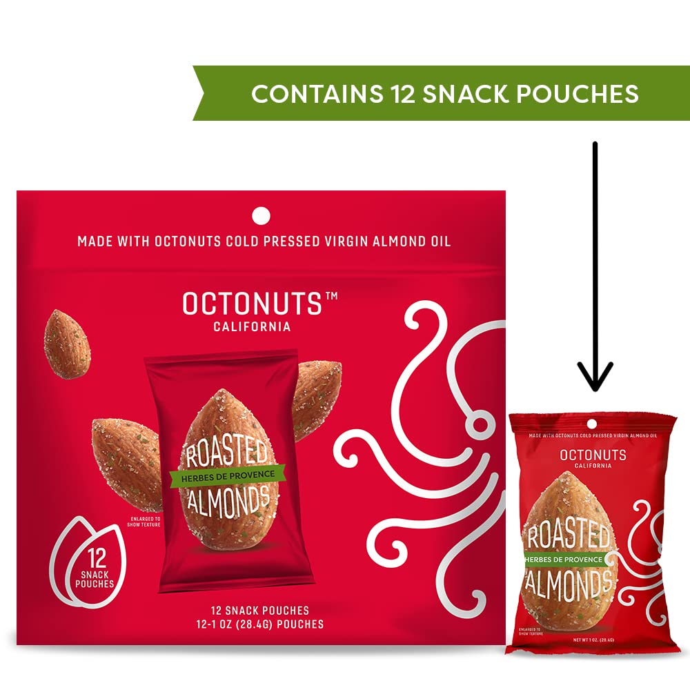 Octonuts Herbs de Provence Almonds - 12 Individually Wrapped Snack Packs (1oz Each), Healthy Snacks for Adults and Kids, Non-GMO