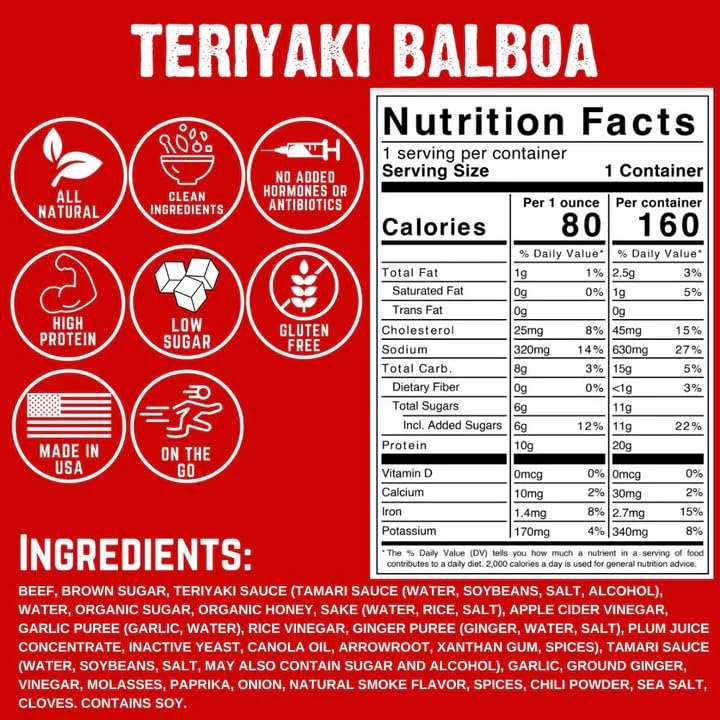 Righteous Felon Beef Jerky - Teriyaki Balboa Jerky - Gluten-Free Snacks - All-Natural, Locally Sourced & Dried Beef Jerky - Low-