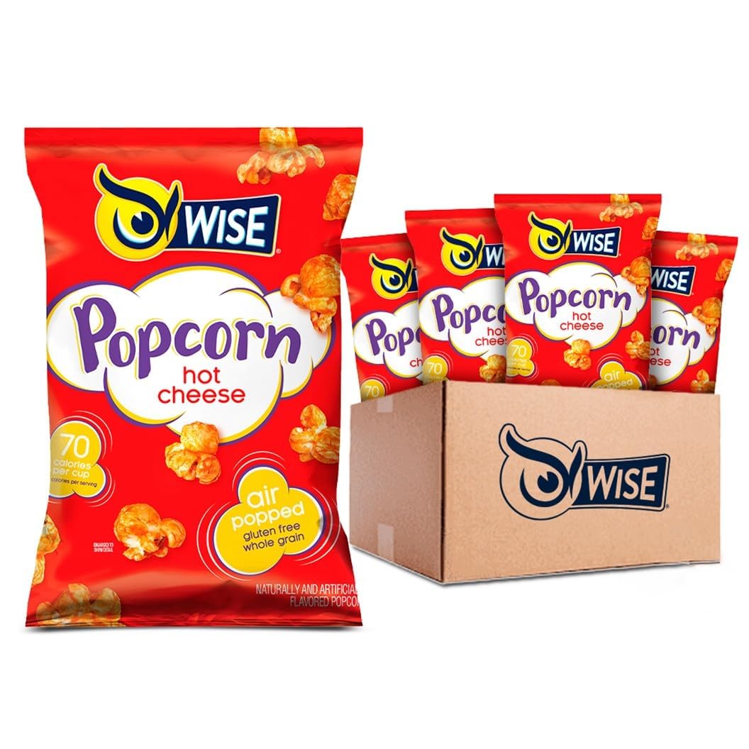 Wise Snacks Popcorn, Hot Cheese, 5 Ounce, Gluten Free, Whole Grain, Air Popped - No Preservatives, Perfect For On-The-Go Crunchy   (10 Count)