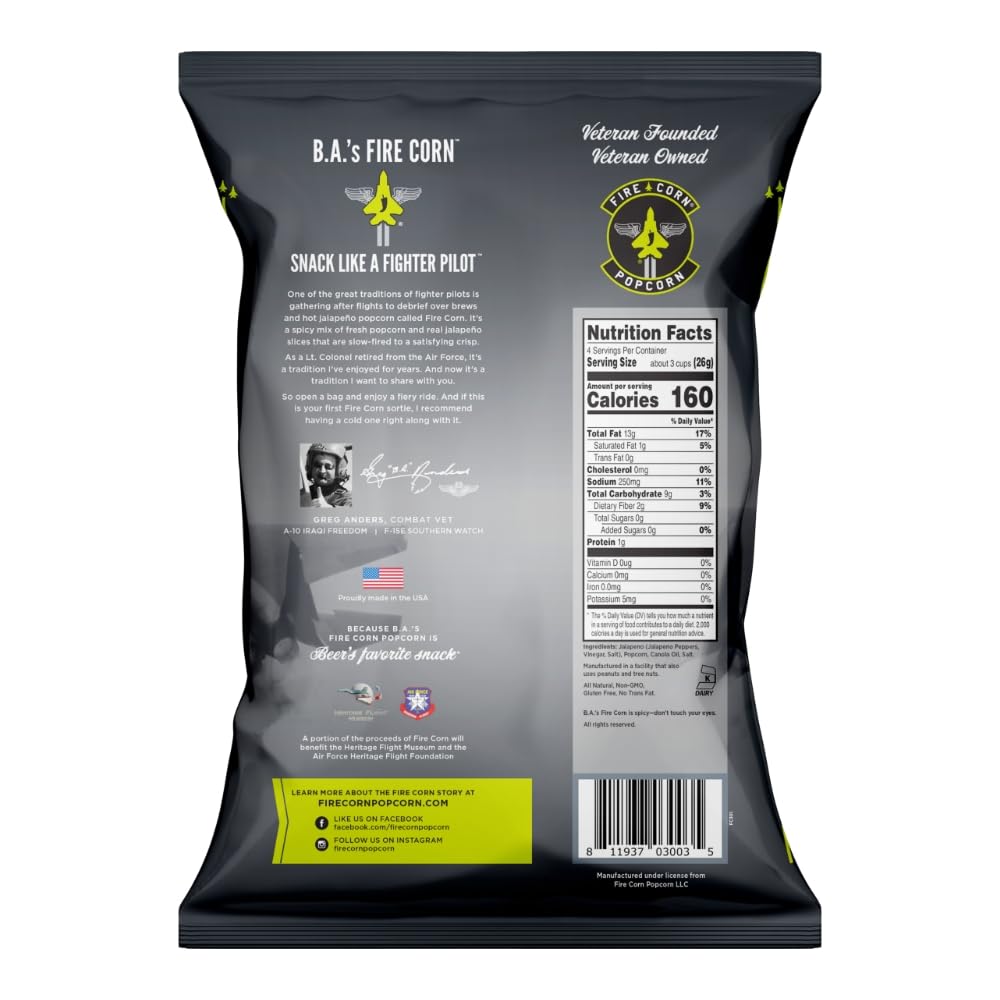 FIRE CORN Jalapeno Popcorn, Gluten Free, Spicy Snacks, 22.8 oz Sharing Bags, Pack of 6