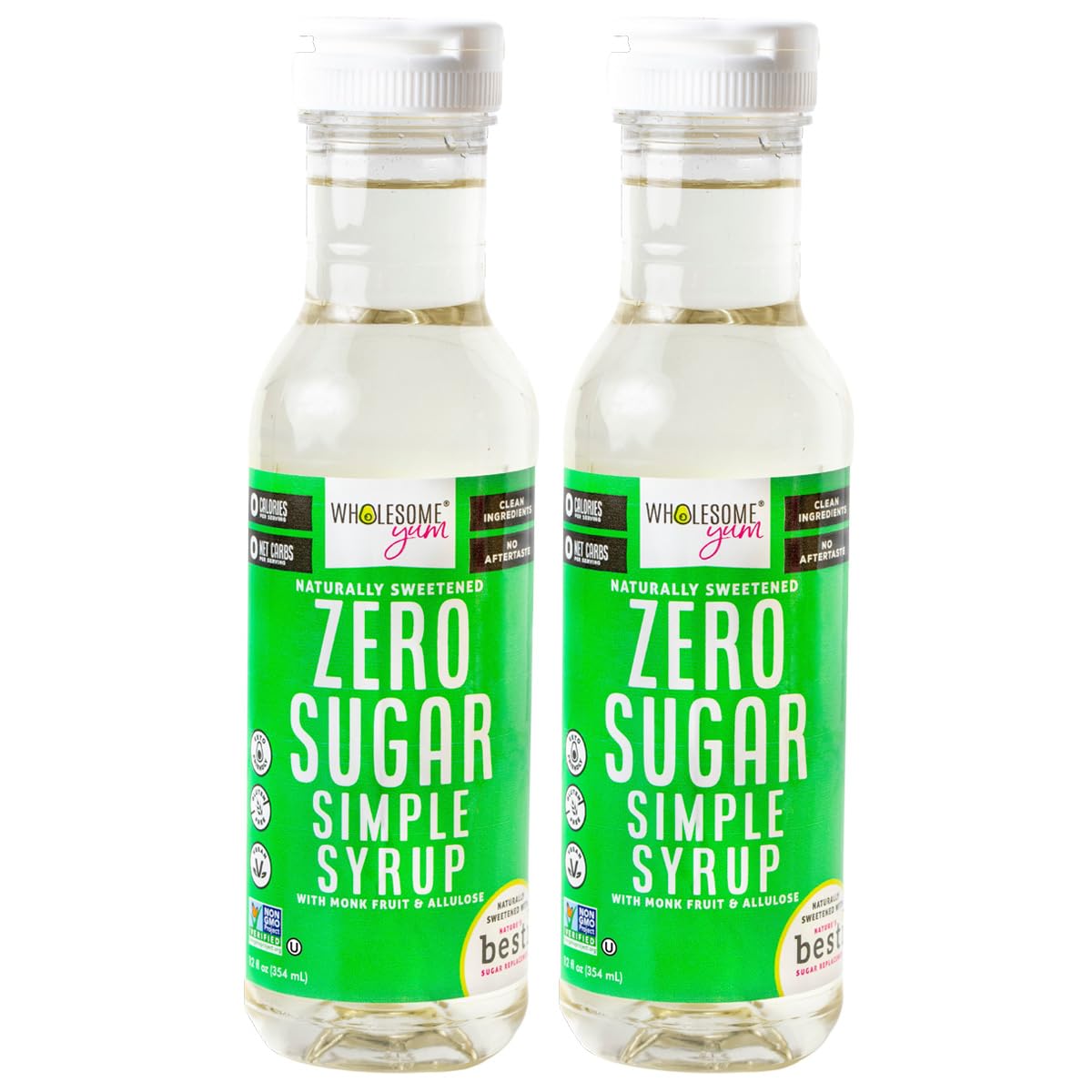 Wholesome Yum Keto Simple Syrup - Skinny Sugar Free Simple Syrup With Monk Fruit & Liquid Allulose - Natural Sweetener For Drinks, Cocktails, Coffee, & Cooking - Low Carb (12 Fl Oz, 2 Pack)