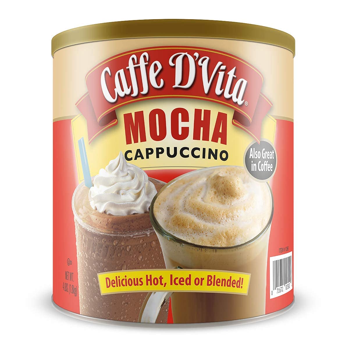 Caffe DVita Mocha Cappuccino Mix - Instant, Gluten Free, 4 lb Can (64 oz)
