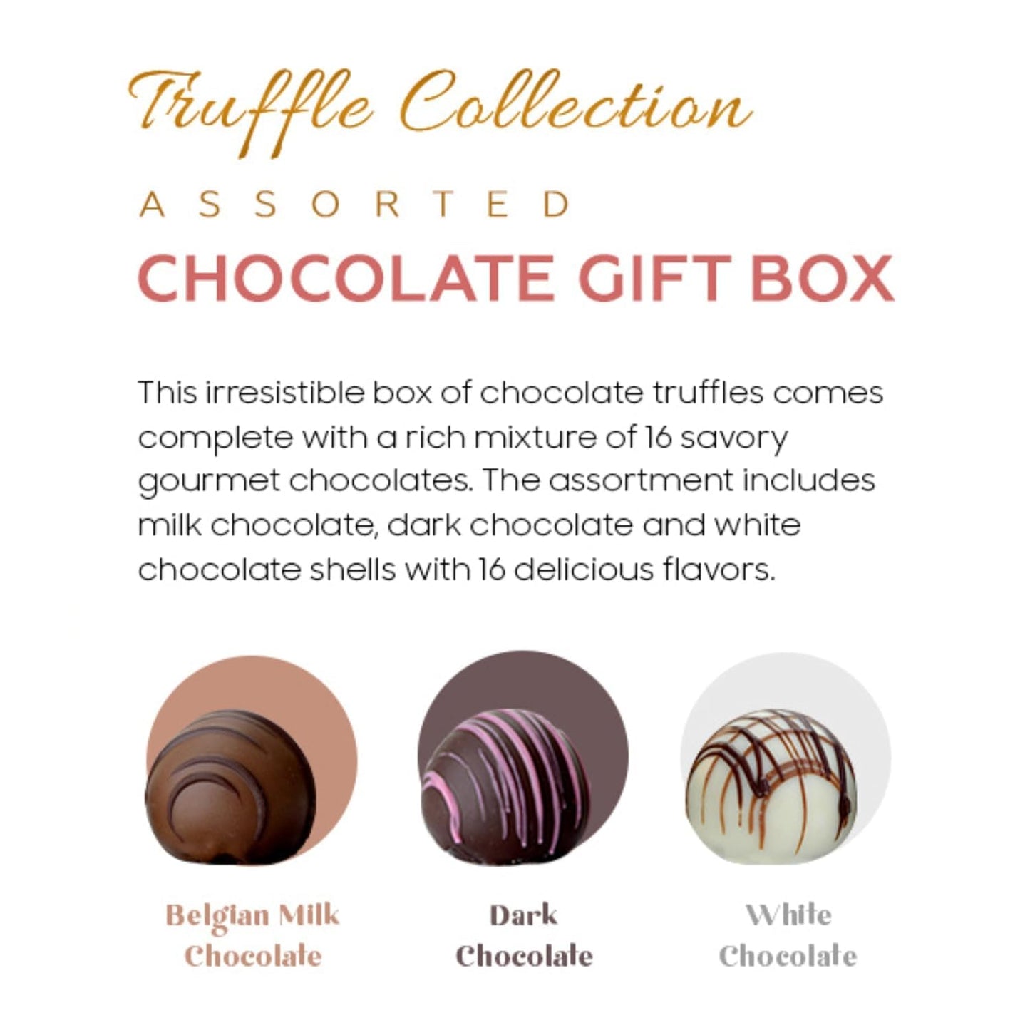 CRAVINGS BY ZOE Gourmet Chocolate Truffle Gift Box - 16 Count Assorted Milk & Dark Chocolate Candy
