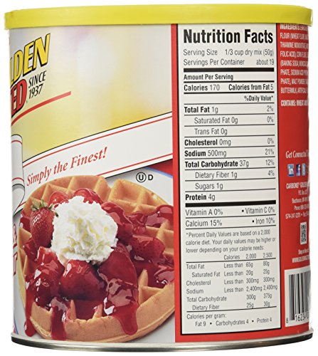Golden Malted Waffle and Pancake Flour, Original, 33 Ounce Can, Corn, Model GM 6/33F