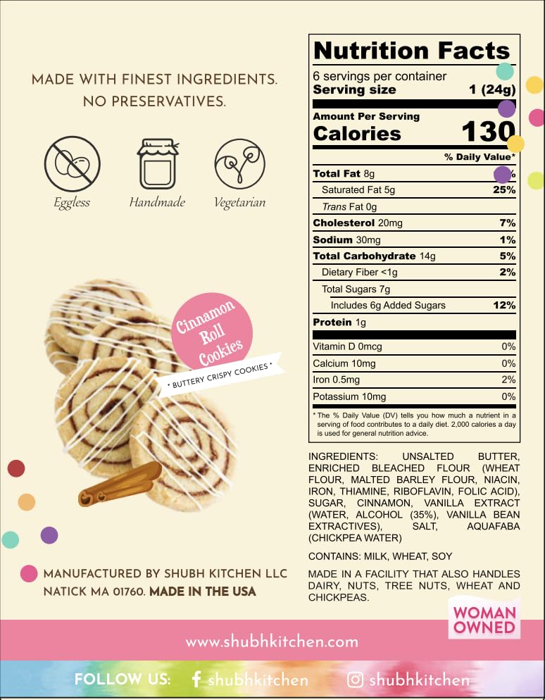 Shubh Kitchen Cinnamon Roll Sugar Cookies, Gourmet, Egg-Free, Vegetarian, Handmade, 5 oz Pack