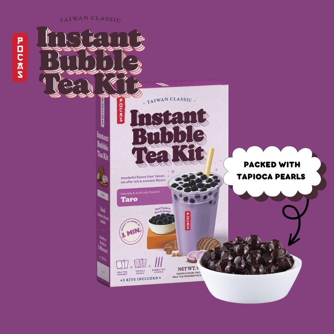 Pocas Bubble Tea Kit, Taro 2-Pack – Instant Milk Tea Powder With Authentic Tapioca Pearls For Instant Bubble Tea, 10 Kits