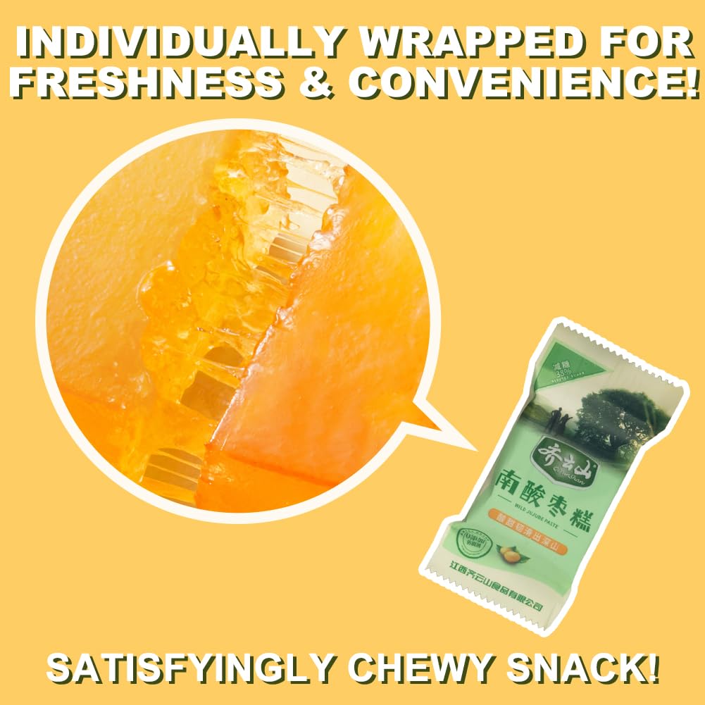 Chewy Sour Jujube Cake Candy, Natural Fruit Jelly, Sour & Sweet Jujube Fruit Leather, Individually Wrapped, Vegan, Rich In Vitam