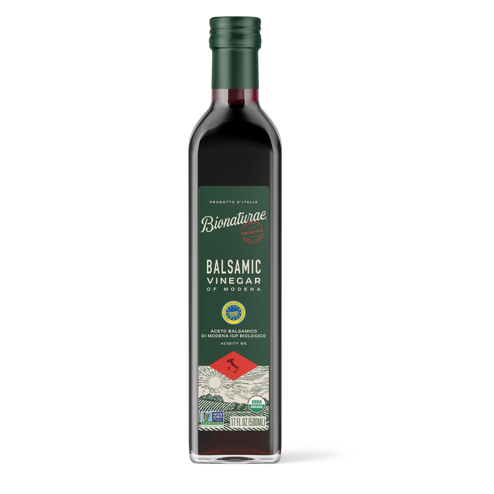 Bionaturae Organic Balsamic Vinegar, Acidity 6%, 17 Fl Oz, USDA Certified, Recyclable Glass
