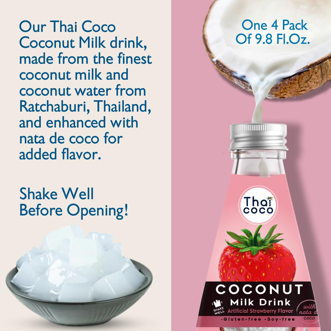Thai Coco Strawberry Coconut Milk Drink with Nata De Coco - 9.8 fl. oz. - 4 Pack