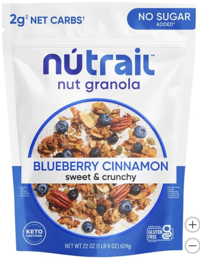 NuTrael Nut Granola Cereal, Blueberry Cinnamon, No Sugar Added, Keto, Gluten Free 624g