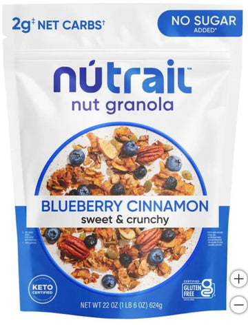 NuTrael Nut Granola Cereal, Blueberry Cinnamon, No Sugar Added, Keto, Gluten Free 624g