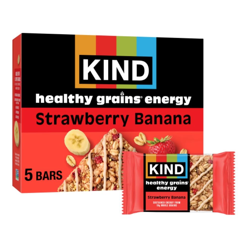 KIND Healthy Grains Energy Bars, Strawberry Banana, Gluten Free, 19g Whole Grains, 5 Count, 7.1oz