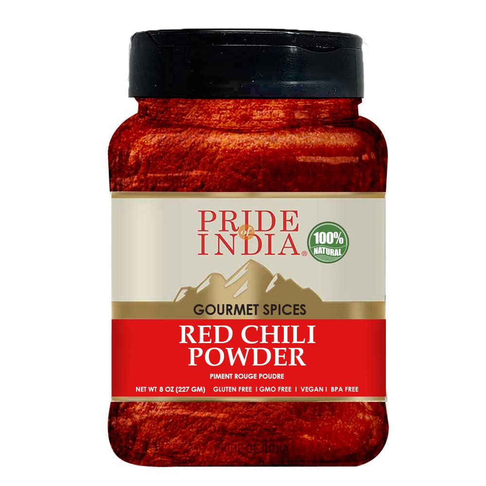 Pride Of India Red Chili Ground Spice - Pack of 6, 8oz Dual Sifter Jar, GMO/Gluten Free, Ideal for Gourmet & Savory Dishes
